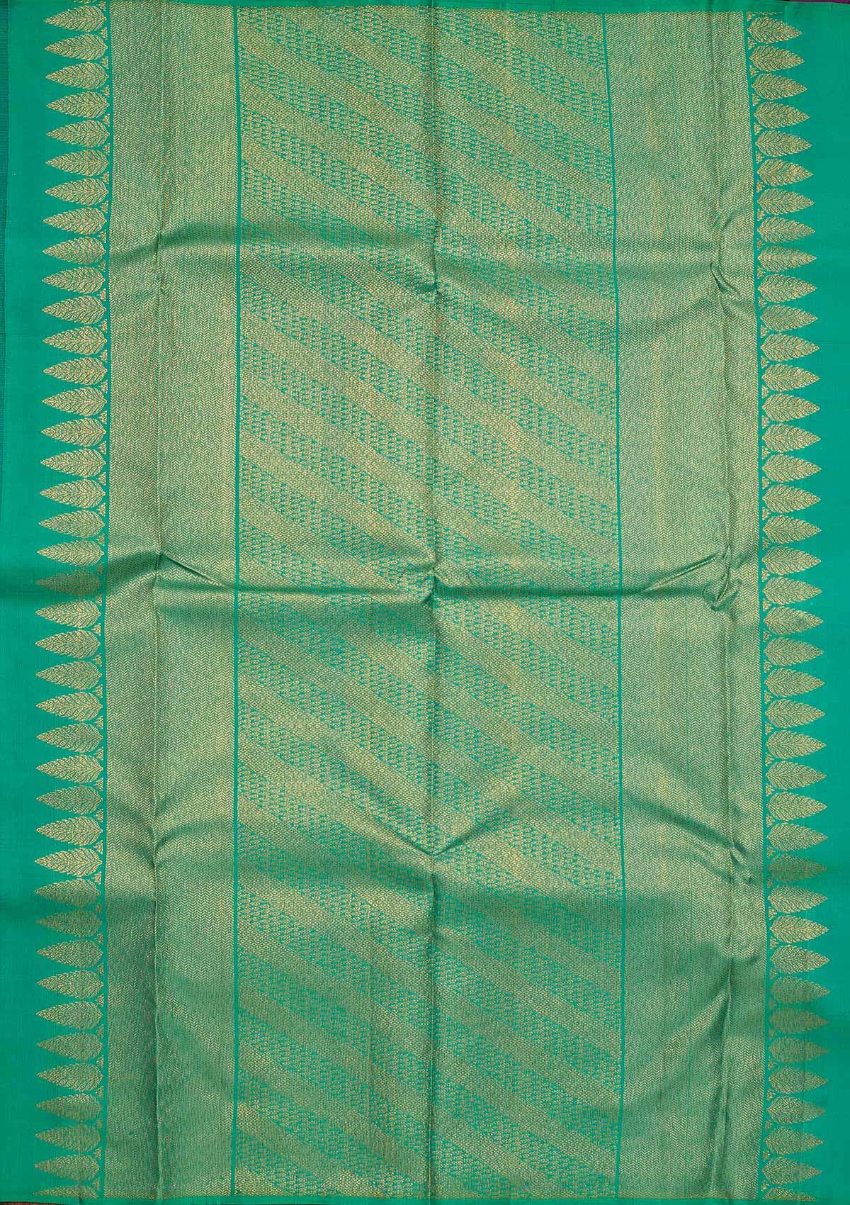 Leaf Green Zariwork Pure Silk Designer Saree - koskii