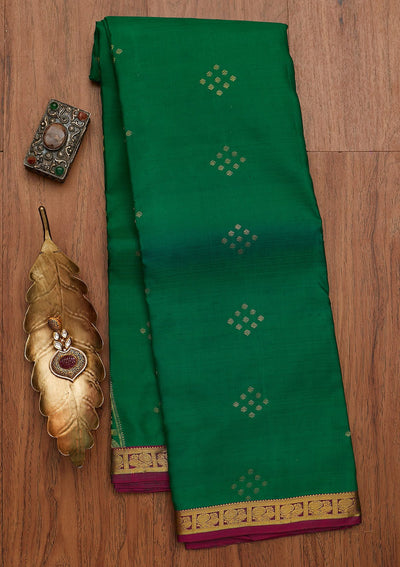 Leaf Green Zariwork Pure Silk Designer Saree - koskii