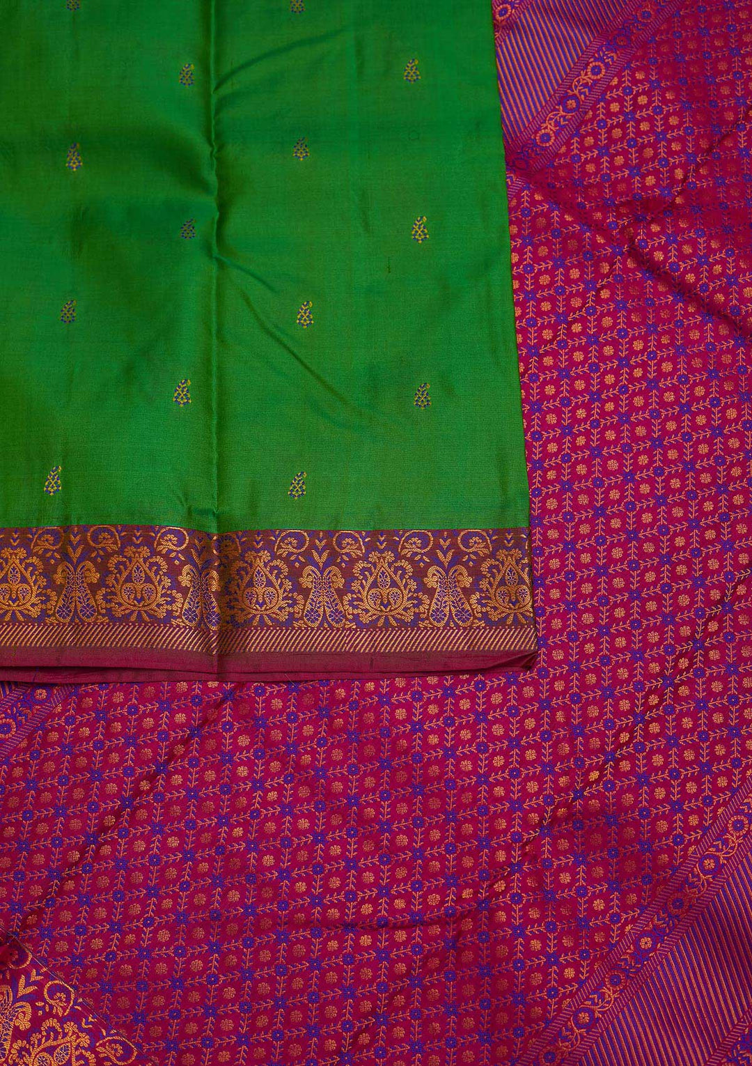 Leaf Green Zariwork Pure Silk Designer Saree - Koskii