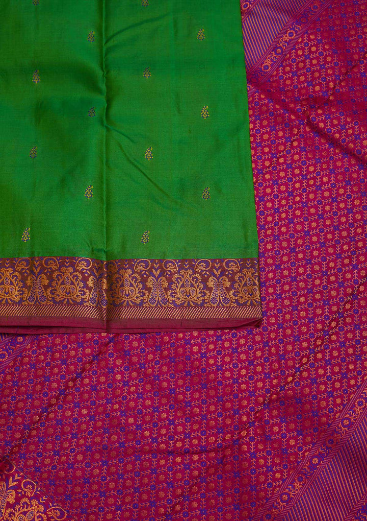 Leaf Green Zariwork Pure Silk Designer Saree - Koskii