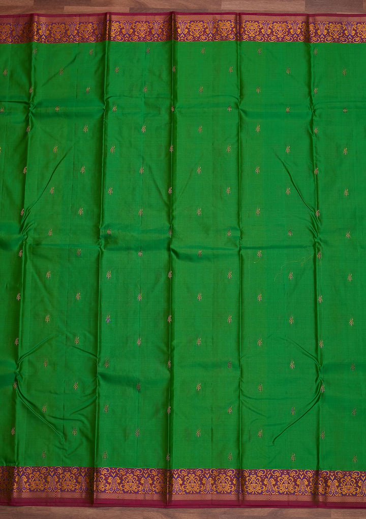 Leaf Green Zariwork Pure Silk Designer Saree - Koskii