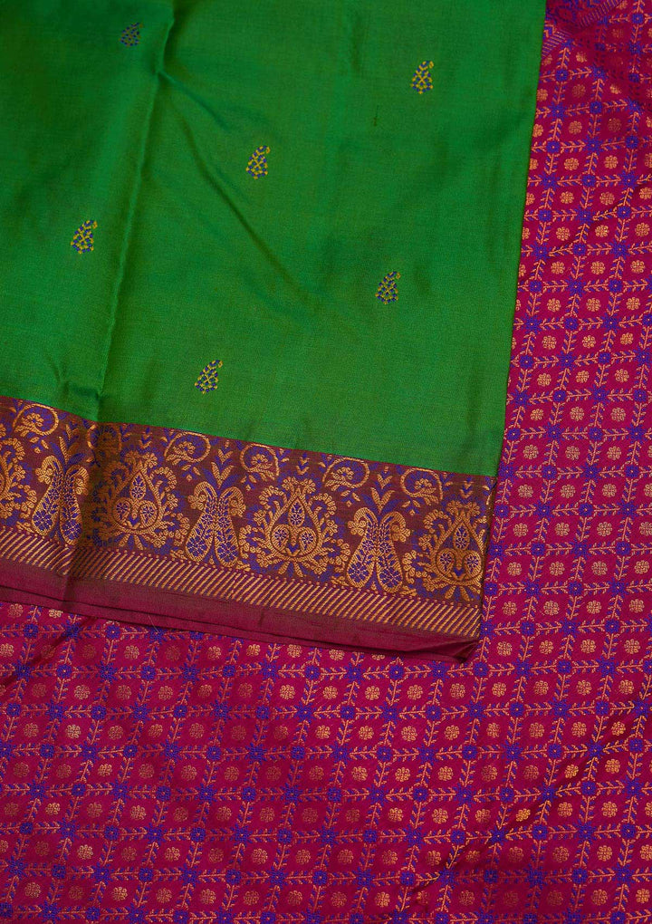Leaf Green Zariwork Pure Silk Designer Saree - Koskii