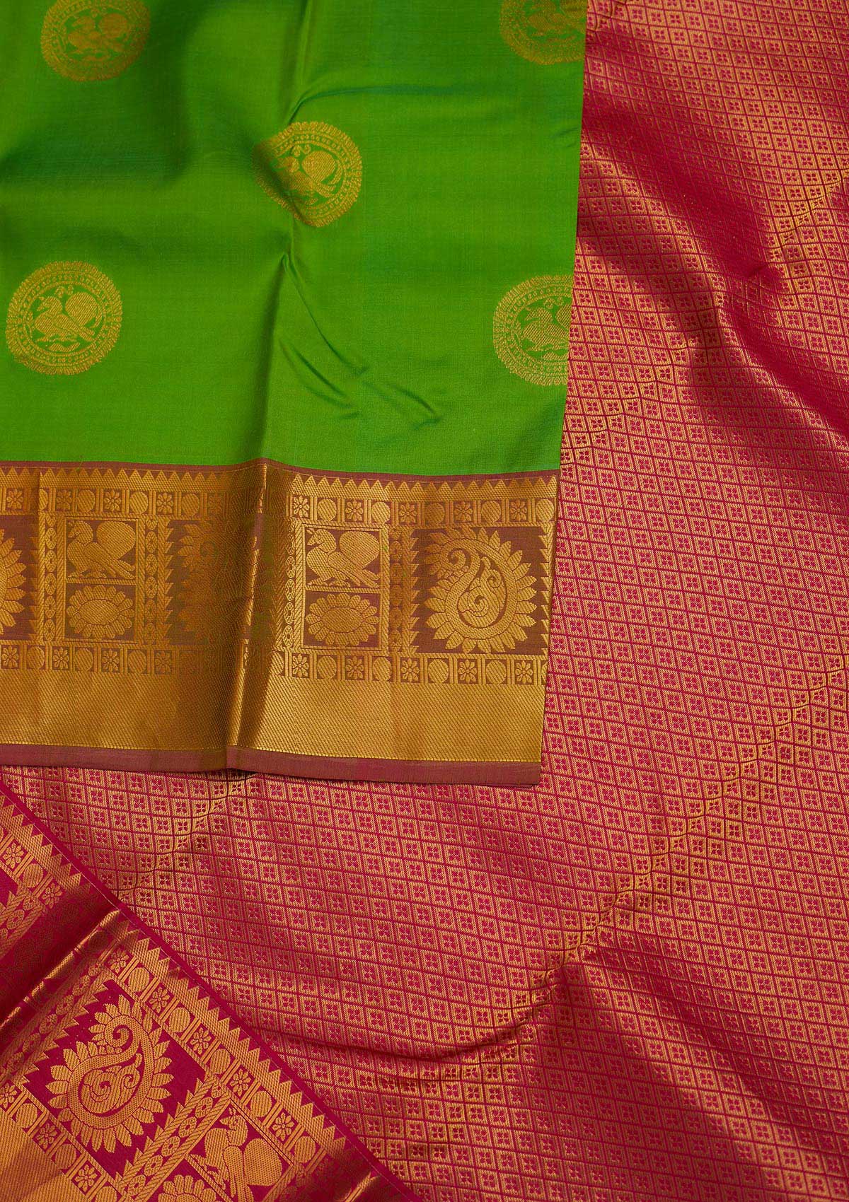 Leaf Green Zariwork Pure Silk Designer Saree - Koskii