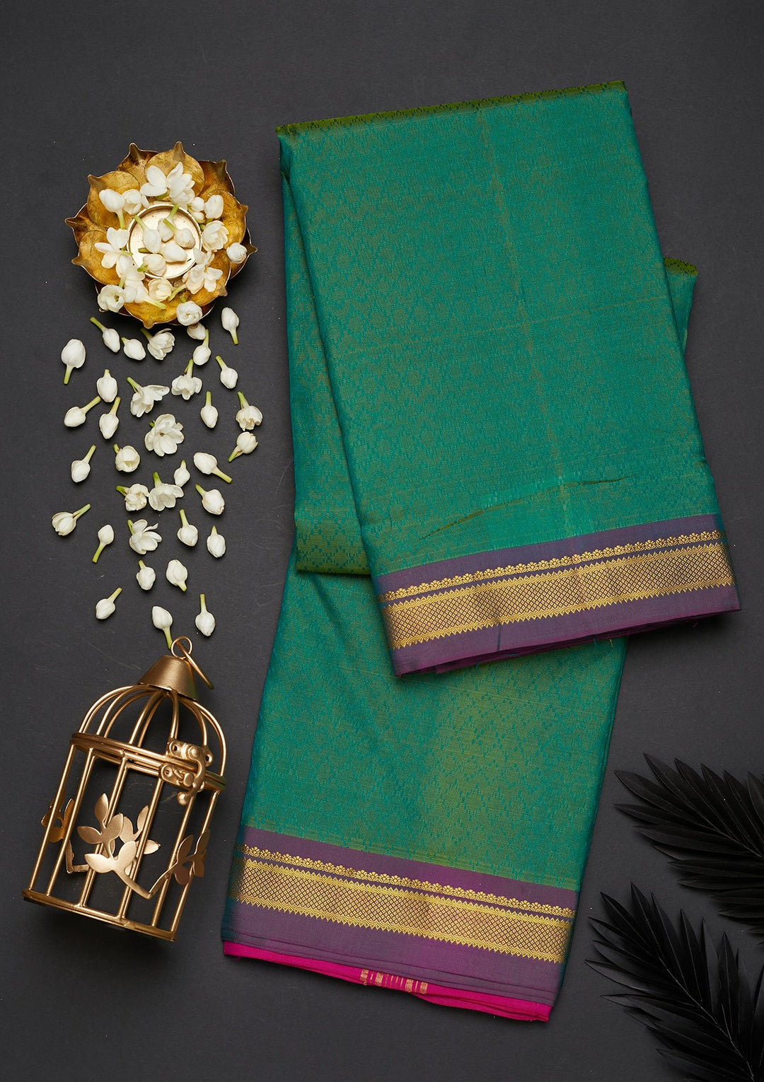 Leaf Green Zariwork Pure Silk Designer Saree - Koskii