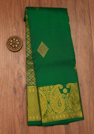 Leaf Green Zariwork Pure Silk Saree- Koskii