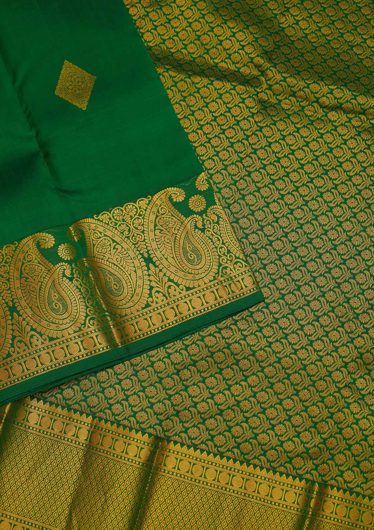 Leaf Green Zariwork Pure Silk Saree - Koskii