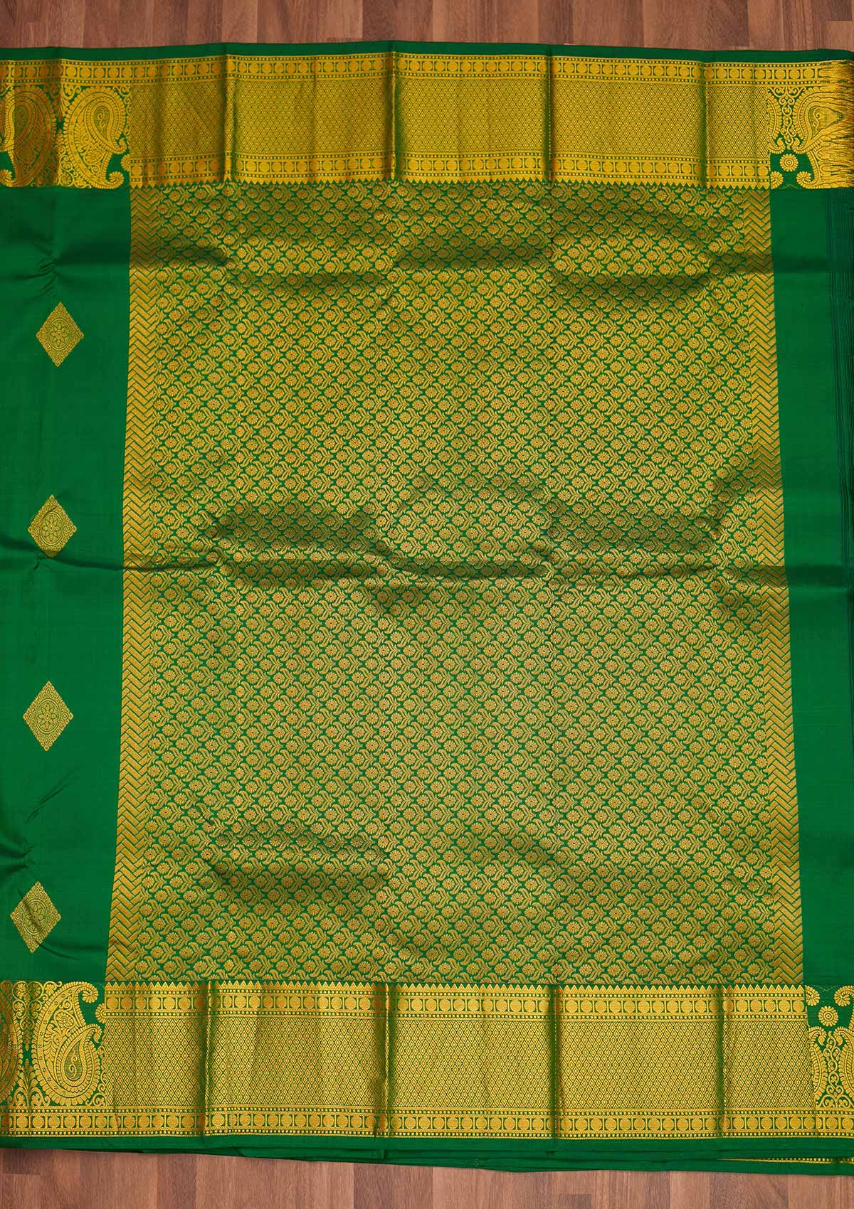 Leaf Green Zariwork Pure Silk Saree - Koskii