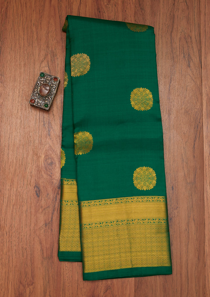 Leaf Green Zariwork Pure Silk Saree- Koskii