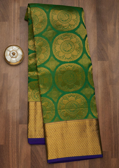 Leaf Green Zariwork Pure Silk Saree-Koskii