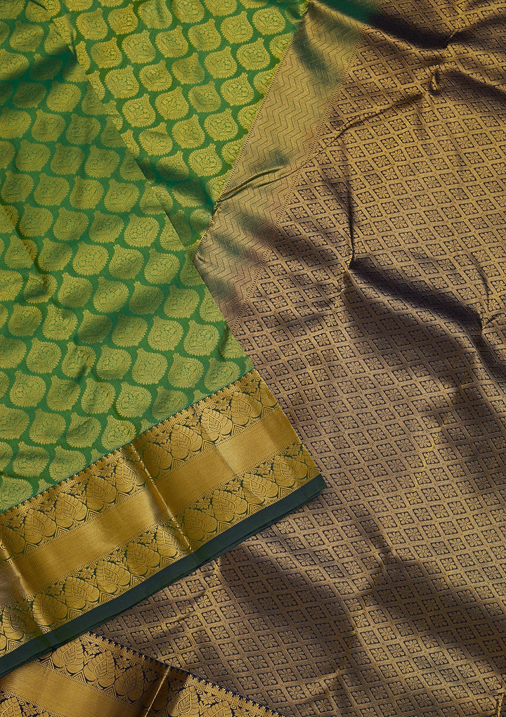 Leaf Green Zariwork Pure Silk Saree-Koskii