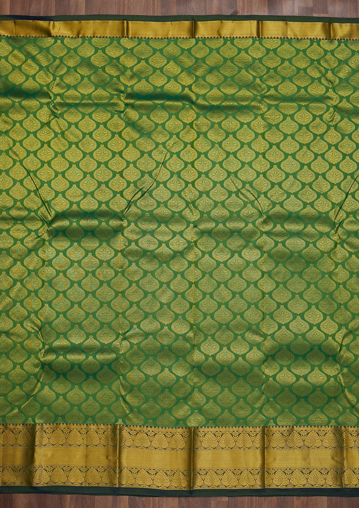 Leaf Green Zariwork Pure Silk Saree-Koskii