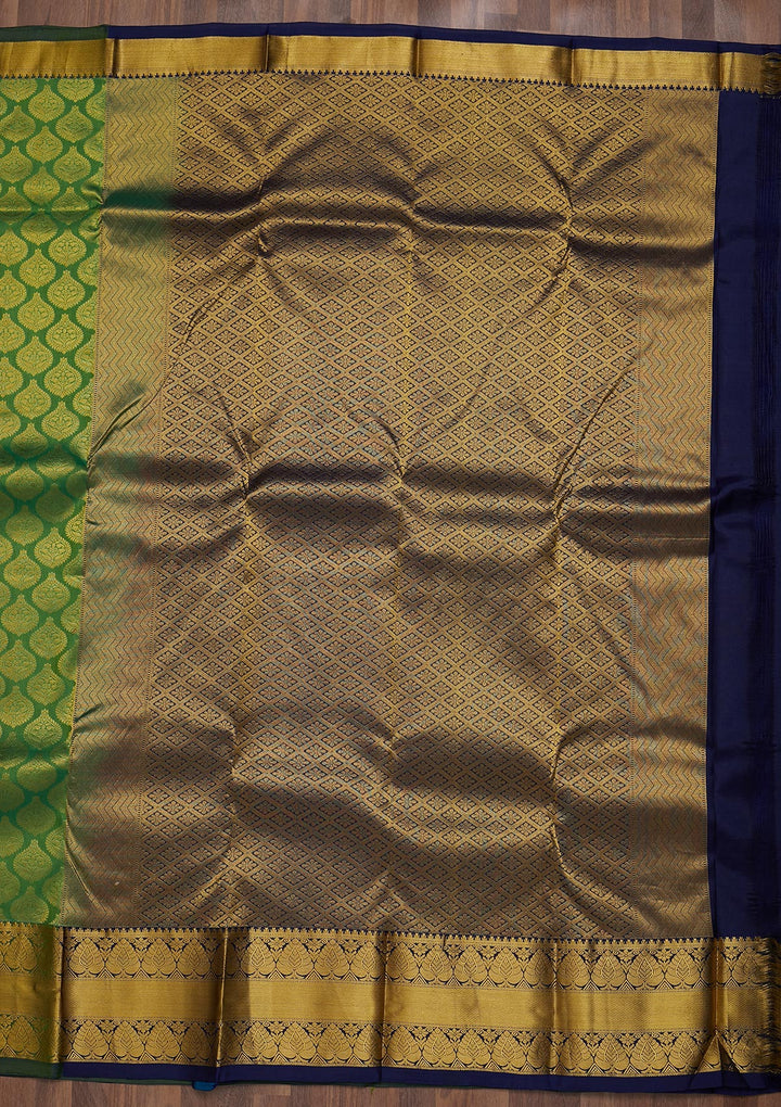 Leaf Green Zariwork Pure Silk Saree-Koskii