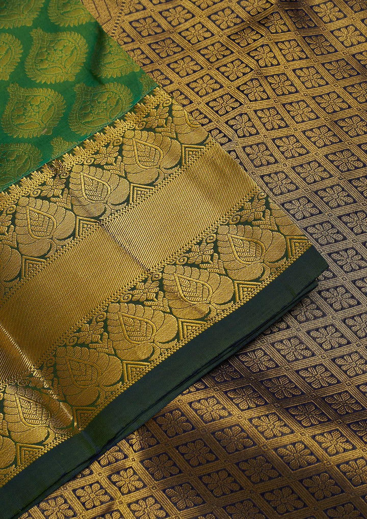 Leaf Green Zariwork Pure Silk Saree-Koskii