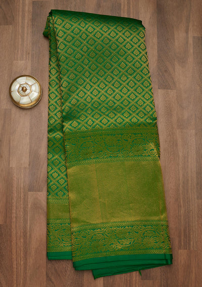 Leaf Green Zariwork Pure Silk Saree-Koskii