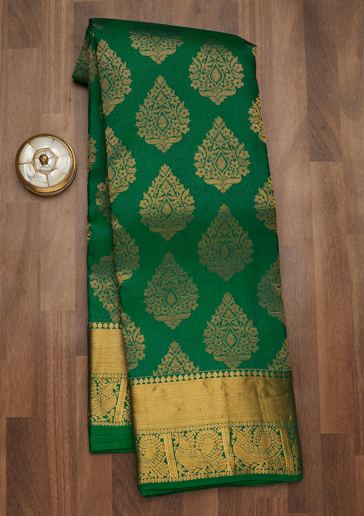 Leaf Green Zariwork Pure Silk Saree-Koskii