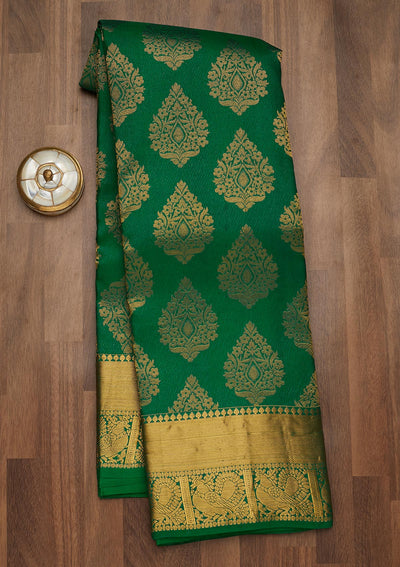 Leaf Green Zariwork Pure Silk Saree-Koskii