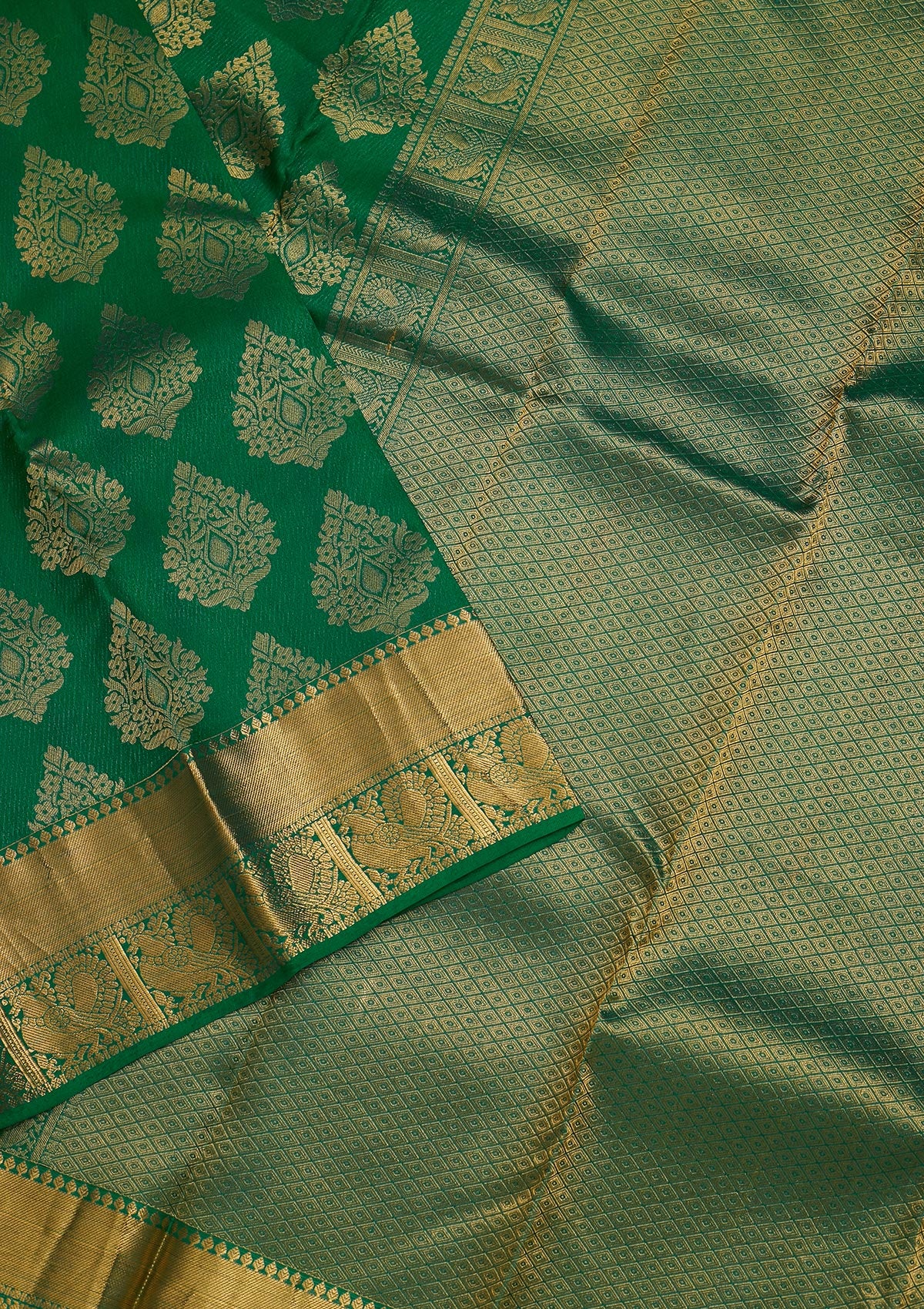 Leaf Green Zariwork Pure Silk Saree-Koskii