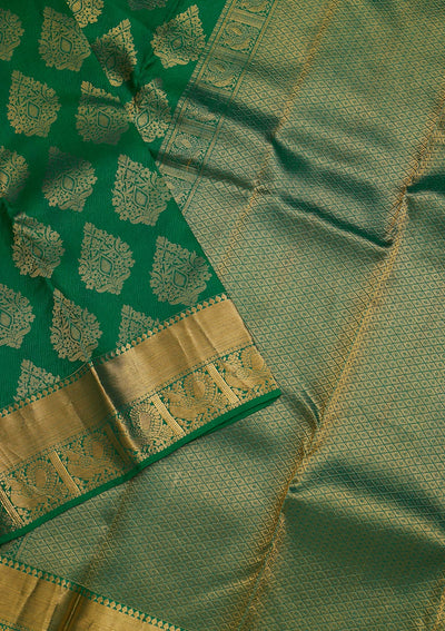 Leaf Green Zariwork Pure Silk Saree-Koskii