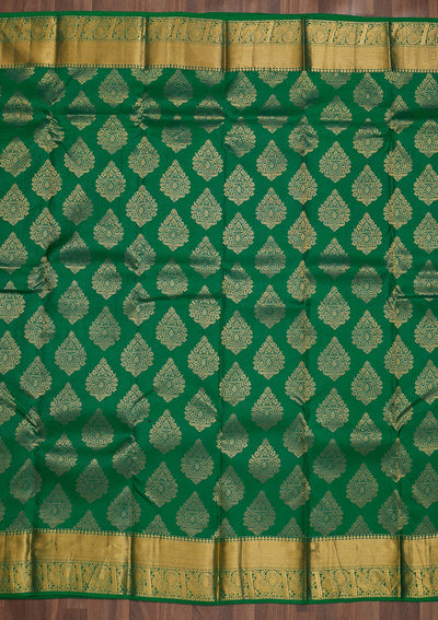 Leaf Green Zariwork Pure Silk Saree-Koskii