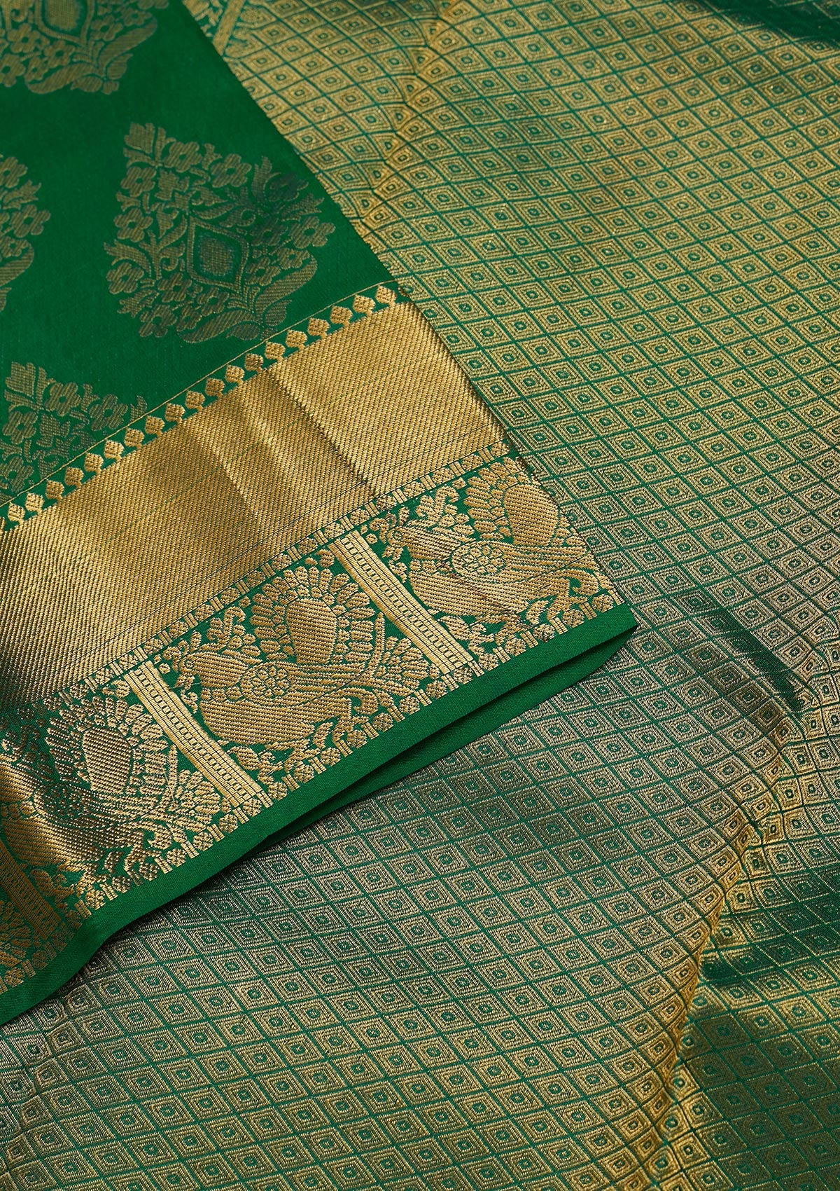 Leaf Green Zariwork Pure Silk Saree-Koskii