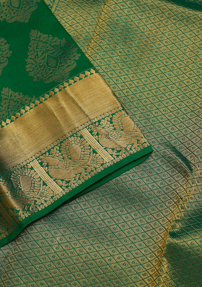 Leaf Green Zariwork Pure Silk Saree-Koskii