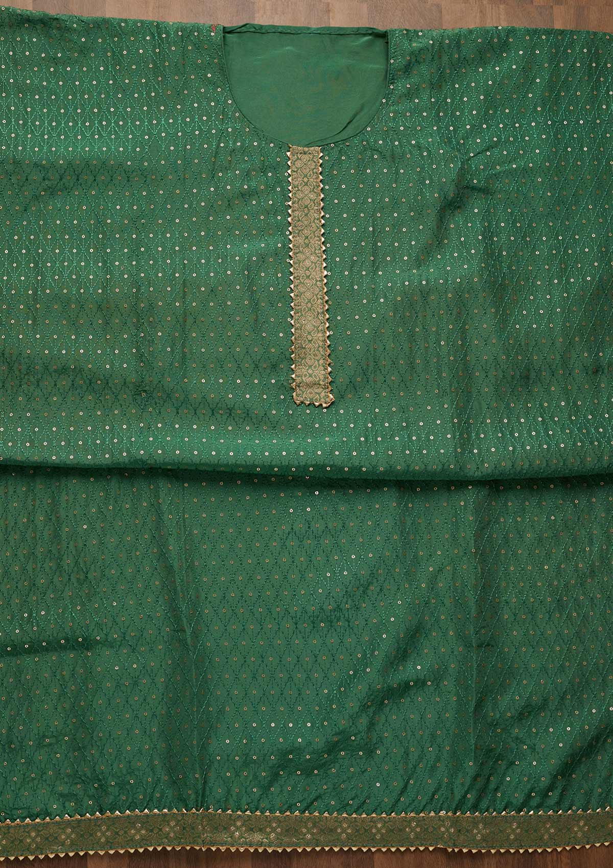 Leaf Green Sequins Semi Crepe Unstitched Salwar Suit-Koskii