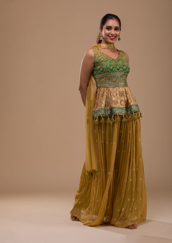 Leaf Green Cutdana Georgette Readymade Salwar Suit-Koskii