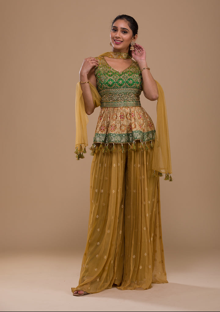 Leaf Green Cutdana Georgette Readymade Salwar Suit-Koskii