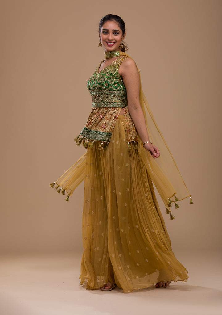 Leaf Green Cutdana Georgette Readymade Salwar Suit-Koskii