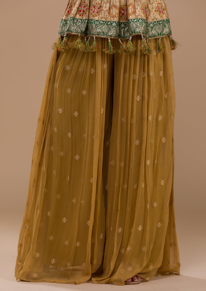 Leaf Green Cutdana Georgette Readymade Salwar Suit-Koskii