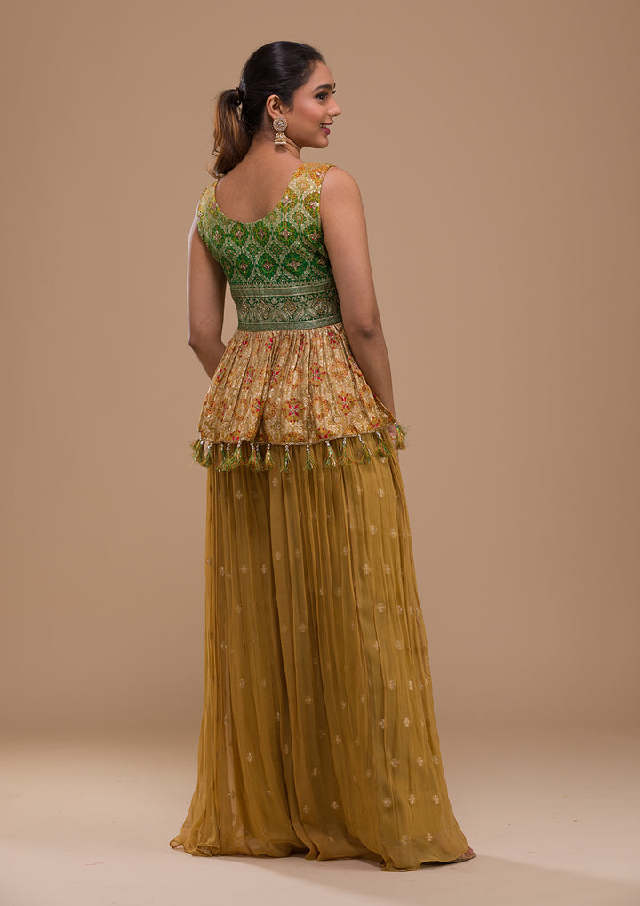 Leaf Green Cutdana Georgette Readymade Salwar Suit-Koskii