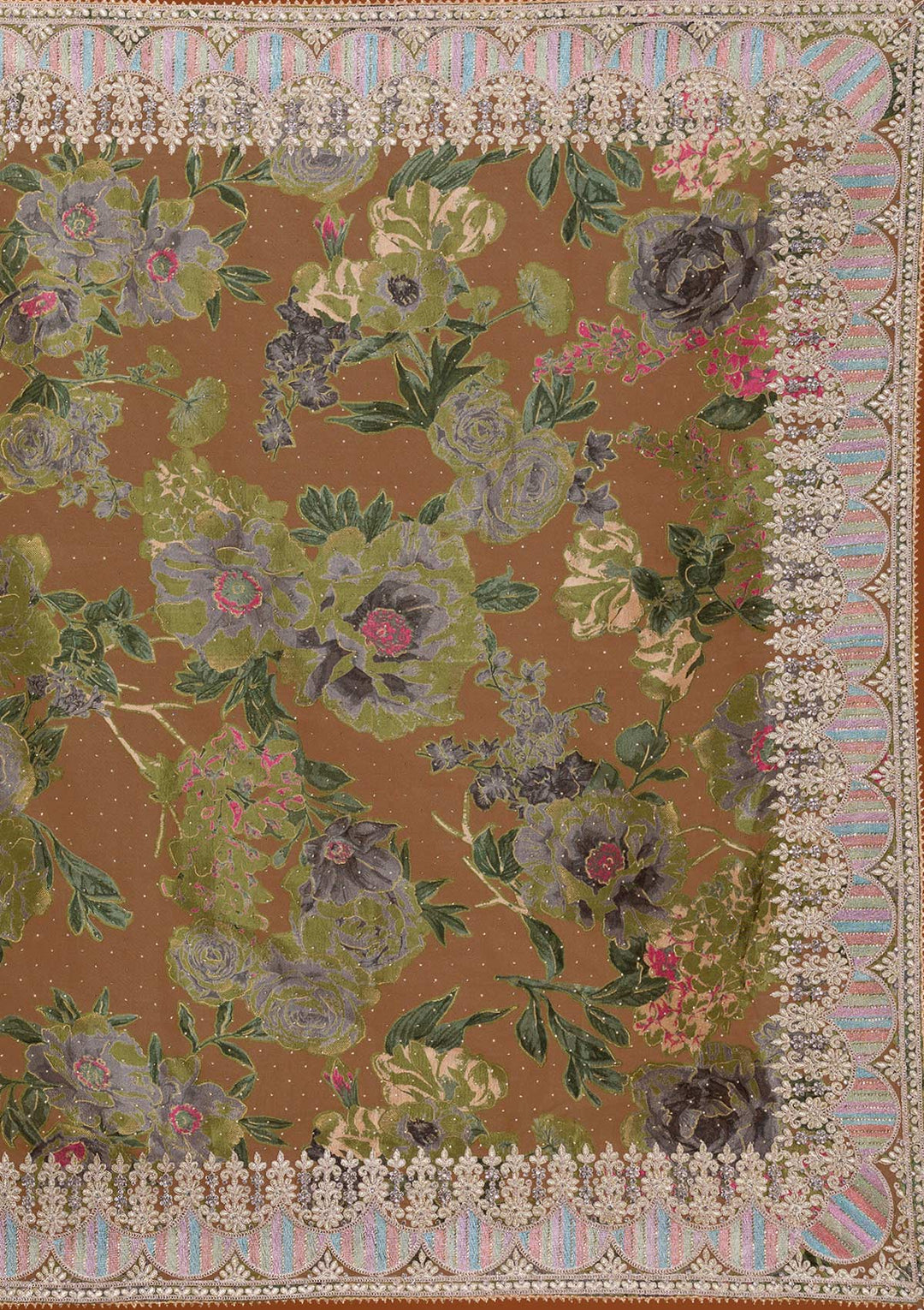 Leaf Green Printed Tissue Saree-Koskii