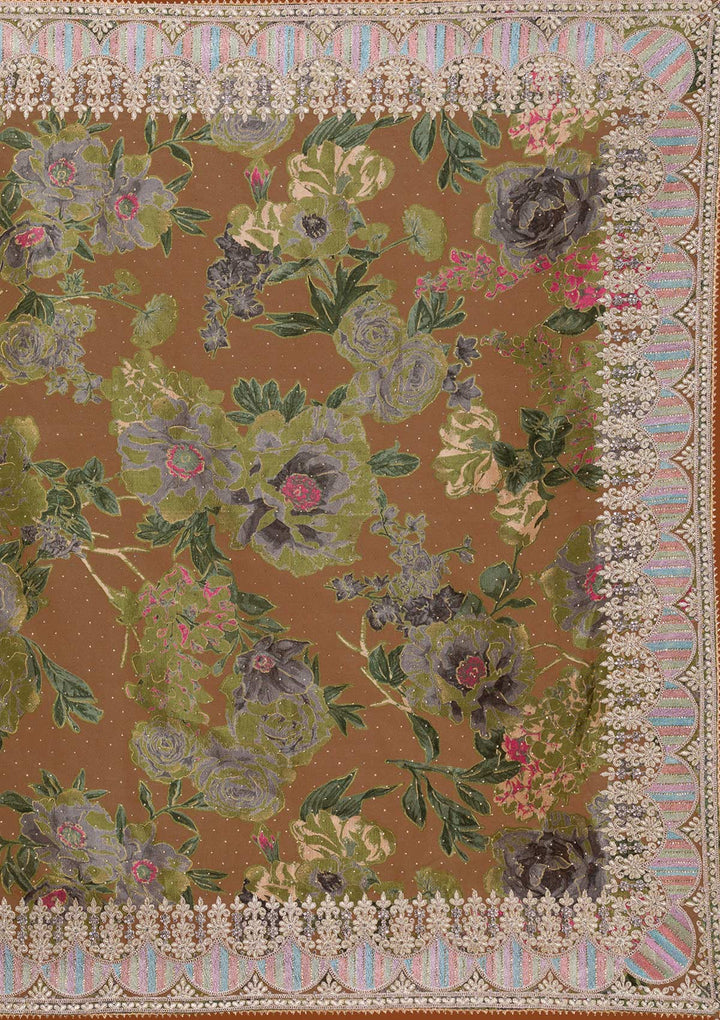 Leaf Green Printed Tissue Saree-Koskii