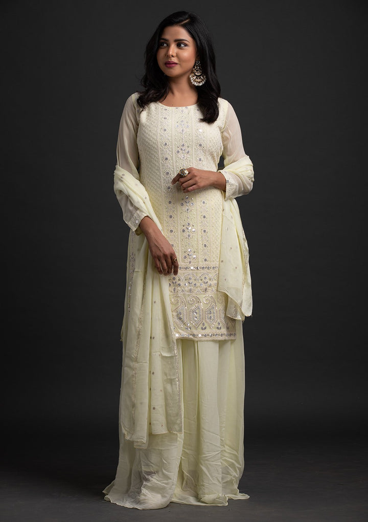 Lemon Yellow Chikankari Georgette Designer Salwar-Suit - koskii