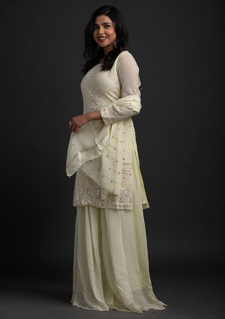 Lemon Yellow Chikankari Georgette Designer Salwar-Suit - koskii