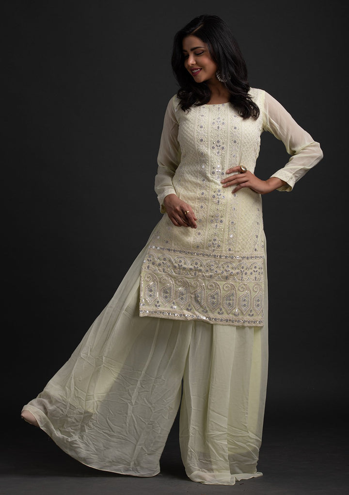 Lemon Yellow Chikankari Georgette Designer Salwar-Suit - koskii