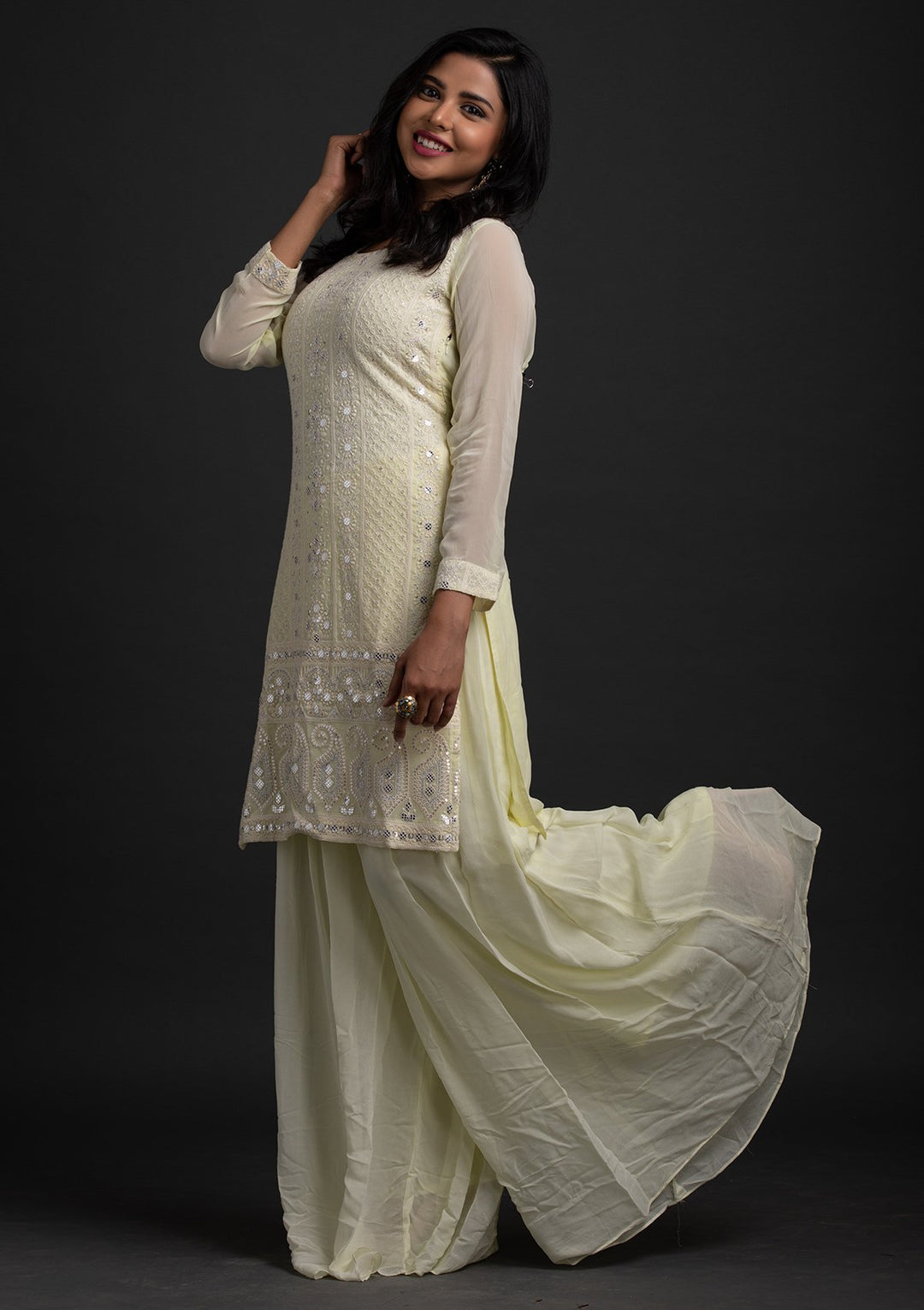 Lemon Yellow Chikankari Georgette Designer Salwar-Suit - koskii