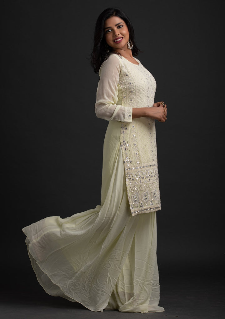 Lemon Yellow Chikankari Georgette Designer Salwar-Suit - koskii