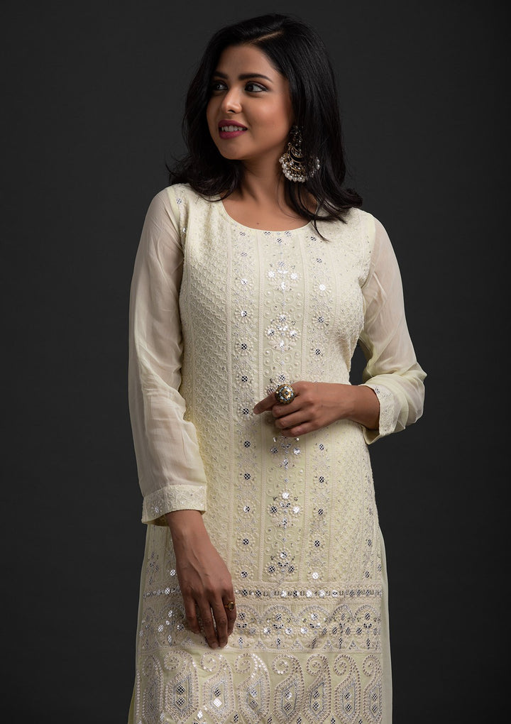 Lemon Yellow Chikankari Georgette Designer Salwar-Suit - koskii
