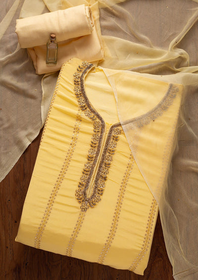 Lemon Yellow Cutdana Semi Crepe Designer Unstitched Salwar Suit - koskii
