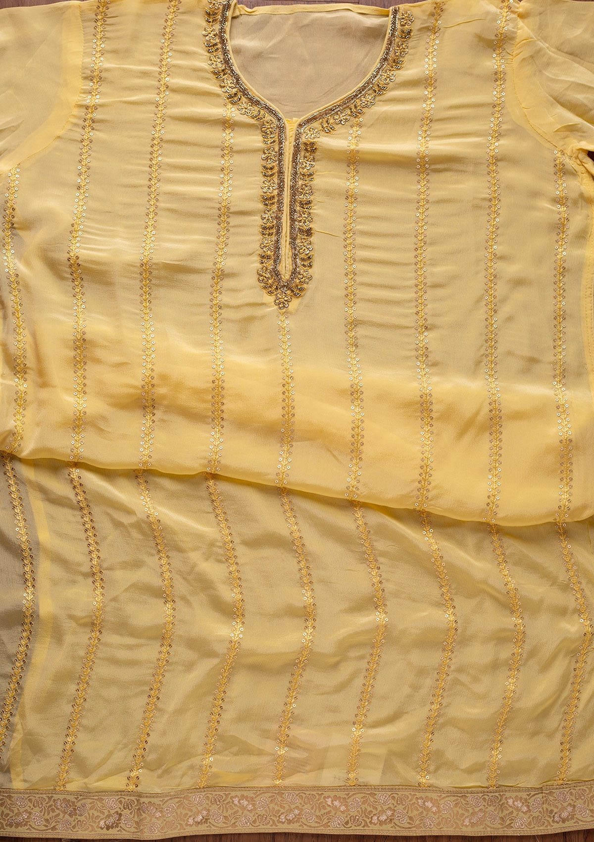 Lemon Yellow Cutdana Semi Crepe Designer Unstitched Salwar Suit - koskii