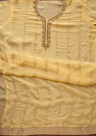 Lemon Yellow Cutdana Semi Crepe Designer Unstitched Salwar Suit - koskii