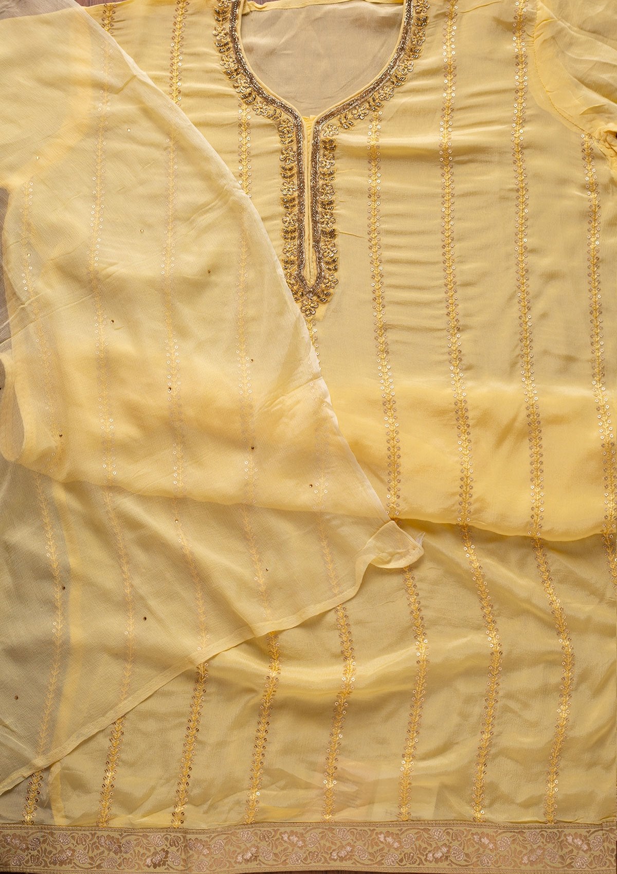 Lemon Yellow Cutdana Semi Crepe Designer Unstitched Salwar Suit - koskii