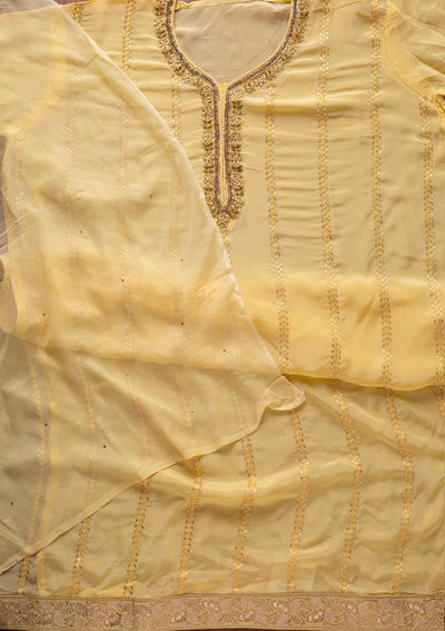Lemon Yellow Cutdana Semi Crepe Designer Unstitched Salwar Suit - koskii