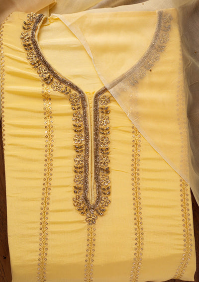 Lemon Yellow Cutdana Semi Crepe Designer Unstitched Salwar Suit - koskii
