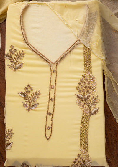 Lemon Yellow Cutdana Semi Crepe Designer Unstitched Salwar Suit - koskii