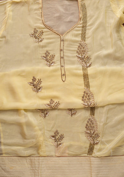 Lemon Yellow Cutdana Semi Crepe Designer Unstitched Salwar Suit - koskii