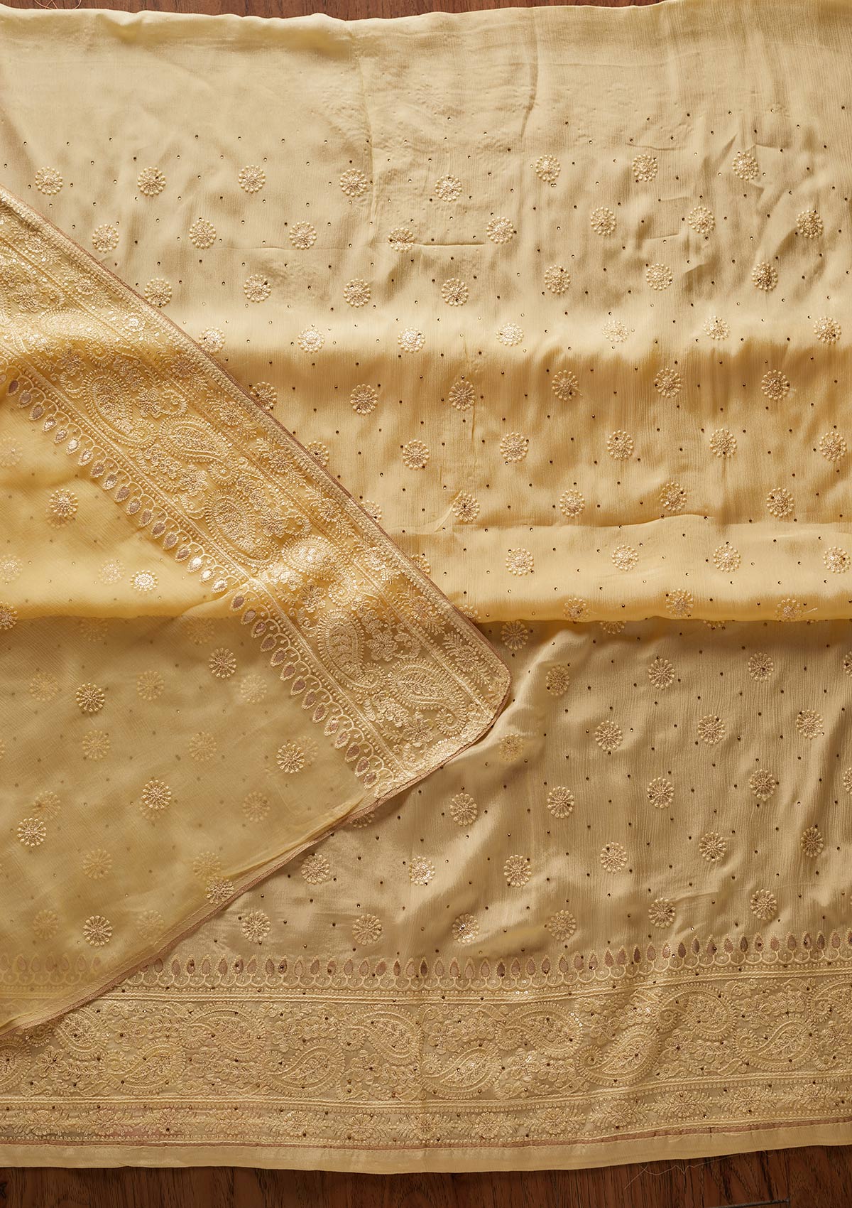 Lemon Yellow Gotapatti Semi Crepe Designer Unstitched Salwar Suit - koskii