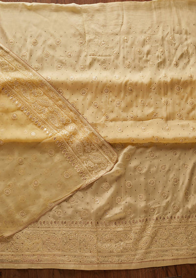 Lemon Yellow Gotapatti Semi Crepe Designer Unstitched Salwar Suit - koskii