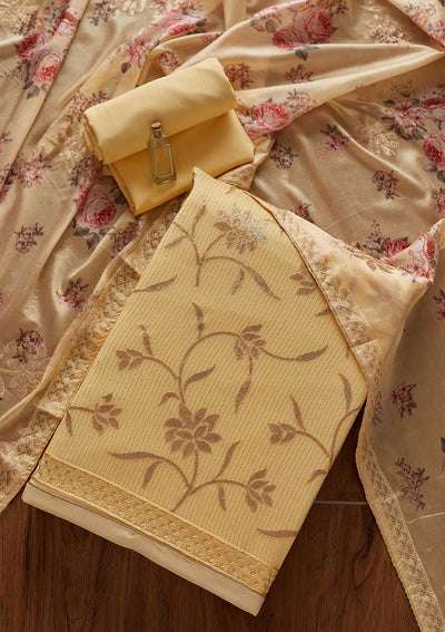 Lemon Yellow Sequins Georgette Designer Unstitched Salwar Suit - koskii